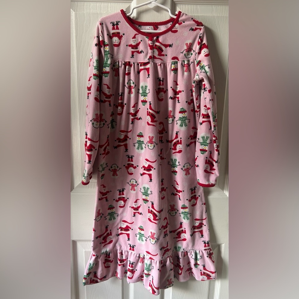 Carter’s Christmas Pink Kids Nightgown with Santa and Snowman Festive Print